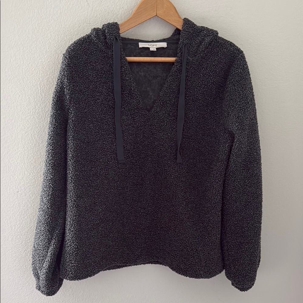 LOFT Dark Gray Faux Sherpa Pullover‎ Hoodie Size Medium M